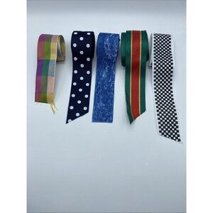 5 Lot Satin Ribbon Polka Dot Check Striped Various Lengths 1.5 inches Wide